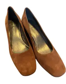 Stuart Weitzman Chocolate Mocha Brown Suede Square Toe Pump Heels Sz 8 M Career