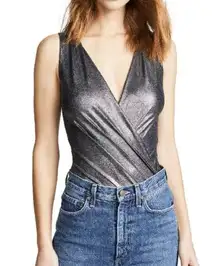 Commando Sparkle Faux Wrap Bodysuit In Gunmetal Shimmer Size M