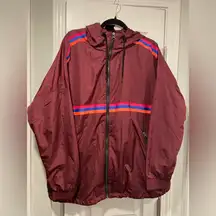 Gap Burgundy Neon Stripe Hooded Full Zip Drawstring Windbreaker Jacket Size XL