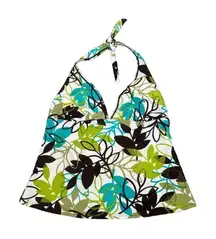 vintage y2k body i.d. ribbed tankini swim halter top retro groovy leaf print S/M