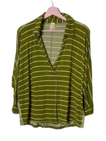 Free People Can’t Fool Me green striped polo‎ collared oversized flowy blouse XS