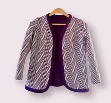 Vintage Woven Quilt Knit Suit Dress Jacket Blazer, Purple & White Print sz. M