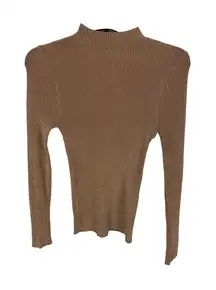 Aqua Women's L Metallic Gold‎ Ribbed Mock Neck Long Sleeve Knit Top