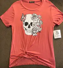 Floral Skull O Ring Hem Short Sleeve Top