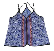 🪩4/$20!! Peach Royal Blue Aztec Boho Design Tank Top Size Large