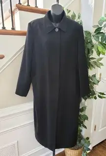 Gallery Women's Black Solid Polyester Collared Long Sleeve Trench Coat Size 14P