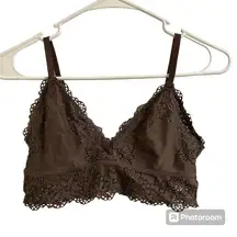 Aerie Women’s Sm Brown Floral Lace Ribbed Unlined Bralette Lightweight Feminine