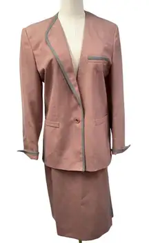 Mark Kay Vintage Skirt‎ Suit Set Pink Grey Womens 6/8 Barbiecore Retro 70's 80's