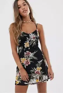 Volcom Slushy Hour Black Tropical Floral Mesh Mini Dress size medium