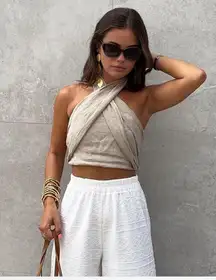 Commense Cotton & Line Crisscross Halter Tank Top size medium