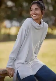 Maeve by Anthropologie Pastel Blue Cowl Neck Long Sleeve Sweater Tunic Dress in size Medium Petite MP