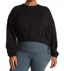 New  Tied Hem Puff Sleeve Cropped Sweatshirt Maggie Black