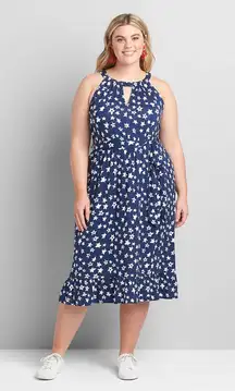 Lane Bryant Halter Fit & Flare Patriotic Stars Ruffle Dress 3XL see descr.