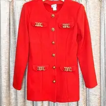 Vintage Styleworks Red Blazer with Gold  Chain Accents Size 8