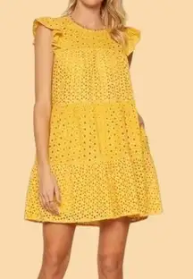 Skies Are Blue Ray of Sunshine yellow eyelet mini dress STYLE 97907DL RN 102249