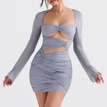 House of CB Camille Dove Grey Silk Mini Dress Size XS