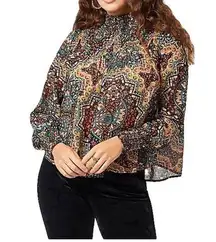 Wrangler  Retro Smocked Western Print Lightweight Flowy Blouse Size XL