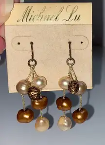 Michael Lu Cultured Pearl‎ Dangling Earrings Brown Natural Date Night Wedding