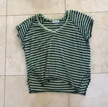 Velvet Like New Green Black Striped Tee Sz Small