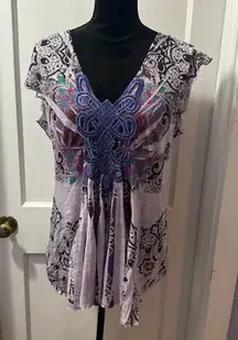 Unity World Wear Purple Cap Sleeve Top with Lace Detail in XL