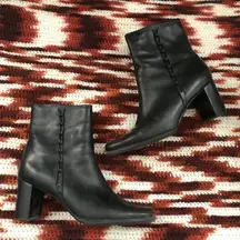 Y2K Black Gothic Grunge Cyber Punk genuine leather ankle boots square toe braided chain detail block kitten heels #whimsygoth 