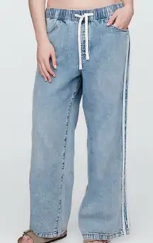 GAP High Rise Pull-On Stripe Wide-Leg Jeans Size Large