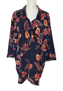 Catherines Women’s Leaf Floral Print Tunic Blouse Shirt Plus Size 3X Navy Orange