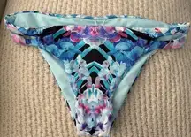 BAR III Women's Bikini Bottom Blue Floral Tropical Side Cut out Size Medium
