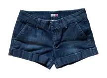 Body Central Y2K Low Rise Mini Shorts Sz 5 Dark Wash Denim Cuffed Pockets