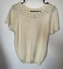 ADELE made in USA Knitwear Cream Crew‎ Neck Sweater with Lace Detail