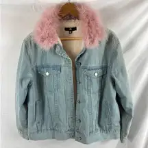 Missguided  Fur Collar Denim Jacket Size 4