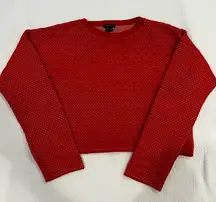 Theory Red Women's Textured Pullover Cropped Sweater Size P/TP XS Petite FLAW