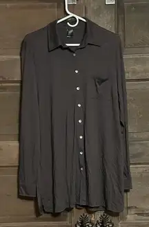 Peruvian Connection Cotton Long Sleeves Tunic‎ Button Shirt Size XL Brown Shell