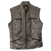 Chico’s Silver Shimmer 100% Leather Moto Biker Vest Sz 1/1X