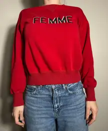 Anthropologie FRNCH Red "FEMME" Graphic Crewneck Sweatshirt Size S