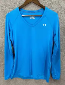 Under Armour Long Sleeve Shirt Womens Medium Blue Fitted Heat Gear Outdoors Gym