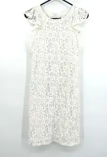 London Times size 10 white‎ lace shift style dress flutter sleeves lined