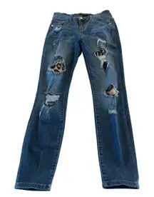 Judy Blue Skinny Jeans with Cheetah Leopard Patches Distressed‎ Size 7 /28