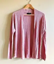 TAHARI LINEN OPEN FRONT CARDIGAN SWEATER PINK‎ WOMENS SIZE M RIBBED KNIT TOP