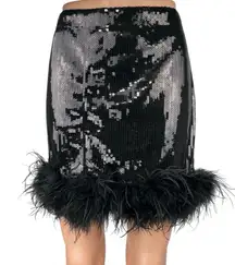 12th Tribe Black Sequin Feather Darling Novelty High Waist Pencil Mini Skirt L
