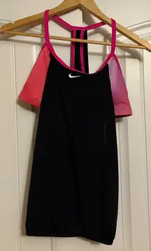 Nike Layered Tank Top Medium Black and Pink Built In Bra Sheer Racerback Pads