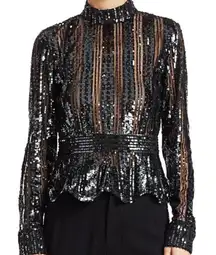 Derek Lam 10 Crosby Mock Neck Scalloped Sequin Long Sleeve Blouse Size 8