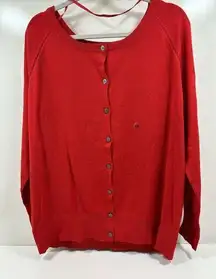 Lane Bryant Cardigan Women sz 18 20 Red Scoop Neck Long Sleeve Button Up Sweater