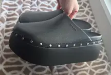Black croc studded platform