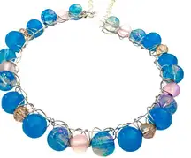 Hand Wired Bracelet with Cotton Candy Stained Glass Beads and Crystals