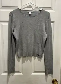 Calvin‎ Klein Women’s Size Large Gray Long Sleeve Ribbed Cropped Sweater