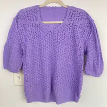 Handmade Womens L Purple Crochet Short Sleeve Sweater Indie Granola Fairy Boho