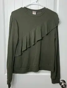 NWOT Mossimo Supply Co women’s‎ olive green ruffle long sleeve soft knit top M