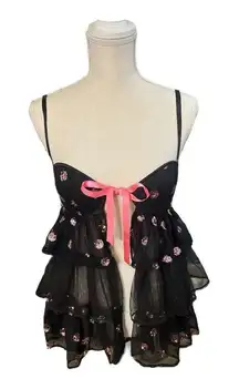Victoria's Secret Sexy Little Things Babydoll 34C Teddy Sexy Black Sequin Ruffle
