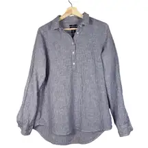 JONES NEW YORK Womens Linen Striped Long Sleeve Collared Button Up Shirt Size M